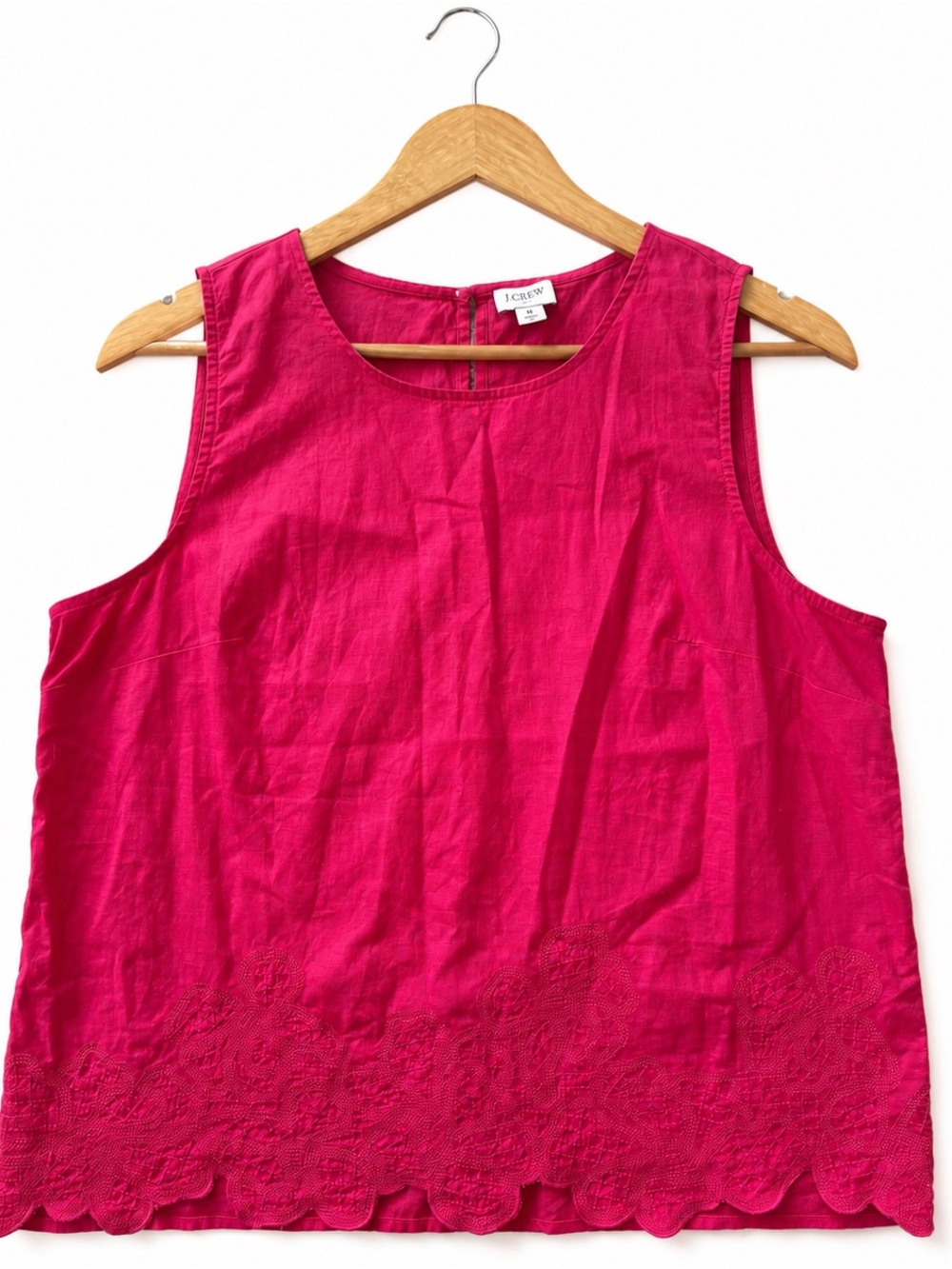 J. Crew Pink Sleeveless Embroidered Hem Top, Size Medium